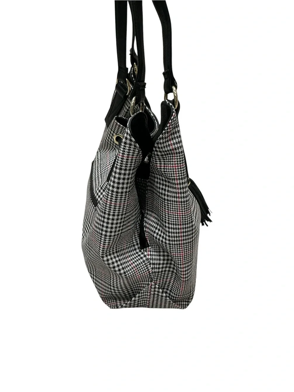 Liz Claiborne Houndstooth Shoulder Bag Tassel 3 Compartment Preppy Heritage Chic